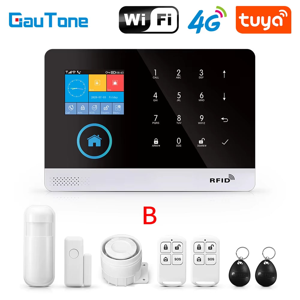 PG103 Tuya 4G 3G Alarm System GSM Home Security with IP Camera Wireless Solar Siren Support Alexa Smart Life