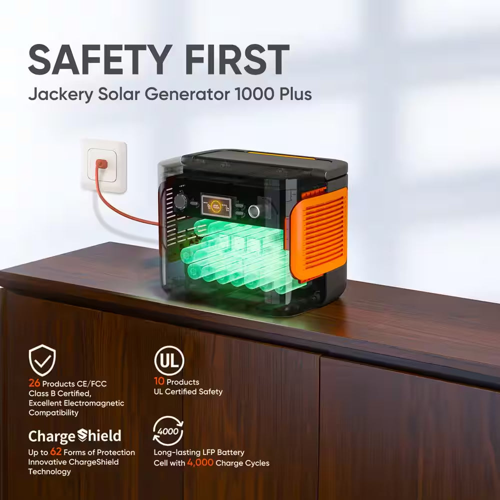 2000W Output/4000W Peak Solar Generator 1000 plus Expandable Push Button Start Battery Lifepo4 W/Two 100W Solar Panels