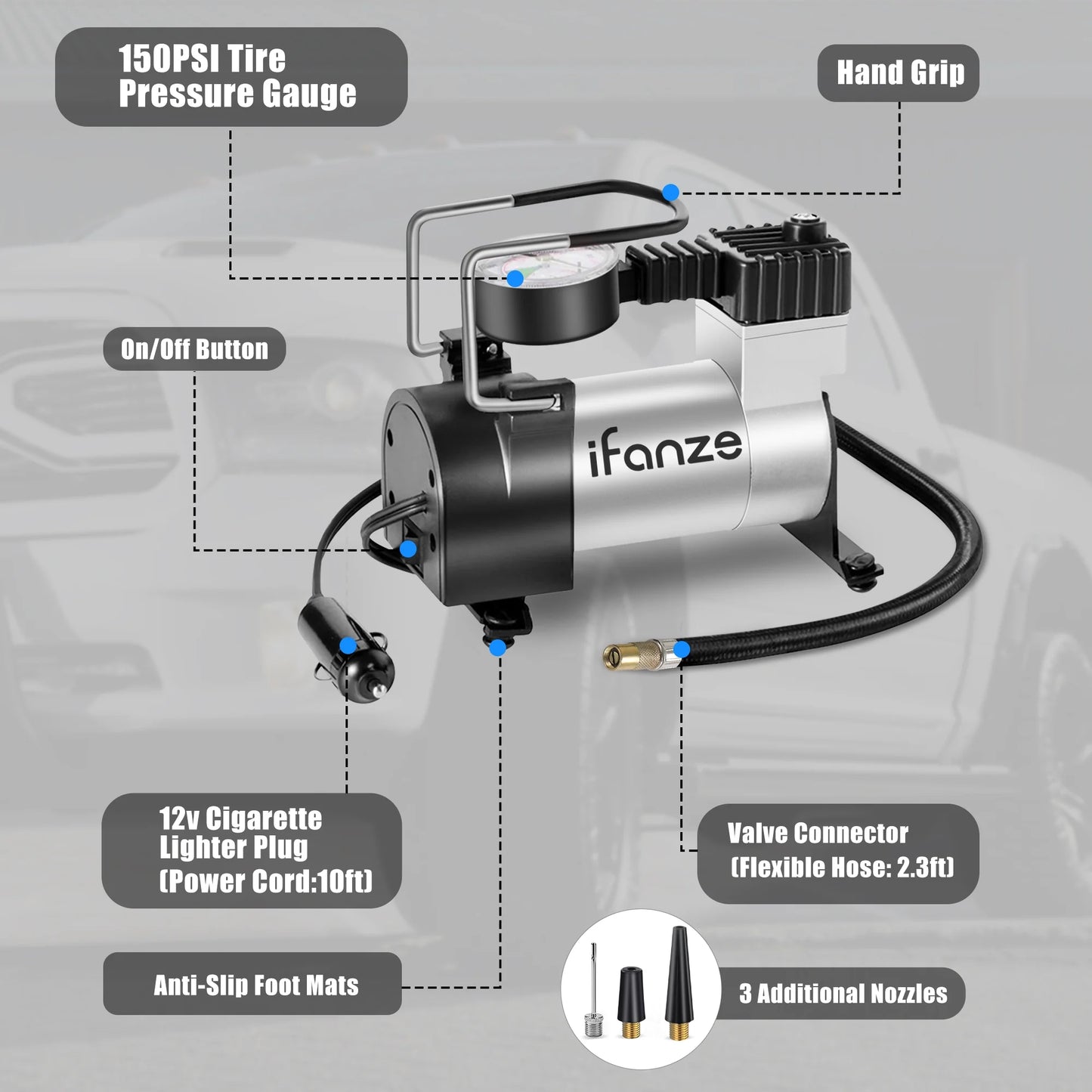 Tire Inflator Portable Air Compressor Pump DC 12V Tire Inflator for Car, Air Pumps with Mechanical Pressure Gauge for Car, Bicycle, Motorcycle, Basketball