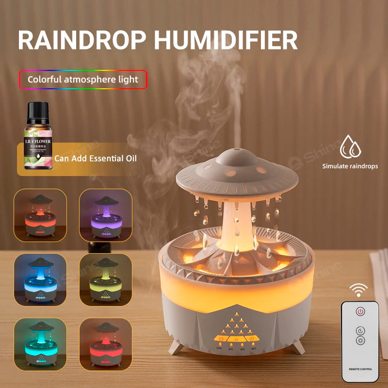 2023 Rain Cloud Humidifier Water Drip with Remote Raindrop Humidifier Rain Cloud Diffuser Mushroon Air Humidifier with Rain Lamp