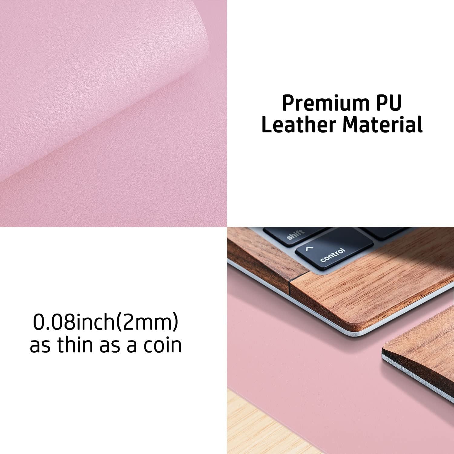 Leather Desk Pad Protector, Mouse Pad, Office Desk Mat, Non-Slip PU Leather Desk Blotter, Laptop Desk Pad, Waterproof Desk Writing Pad for Office and Home (31.5" X 15.7", Fairy Pink)