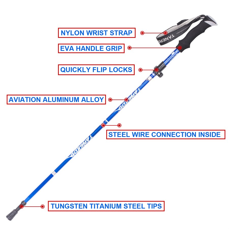 Anti Shock Walking Stick Telescopic Baton Trekking Stick Ultralight Aluminum Alloy Tactical Walking Canes 5-Section 1Piece