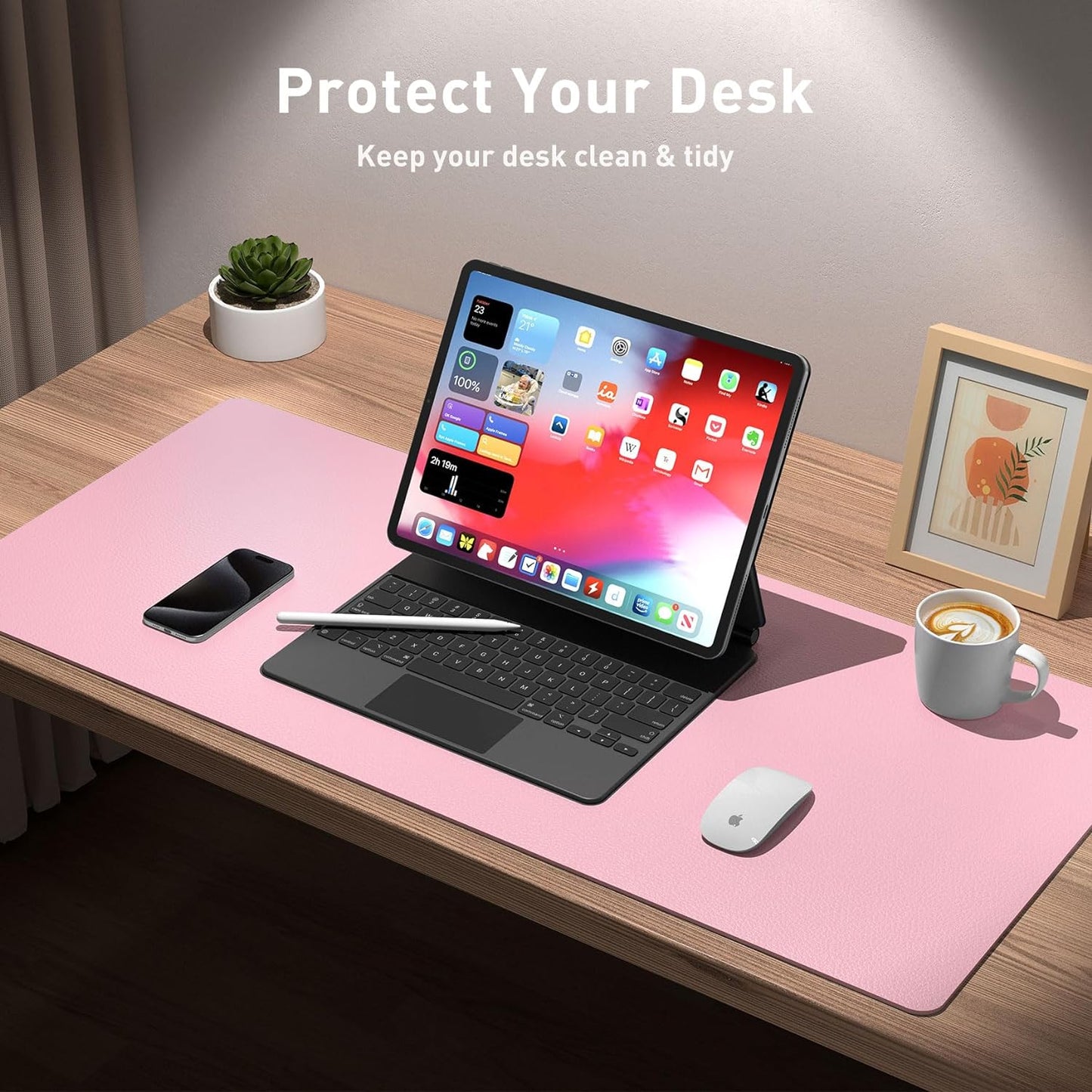 Leather Desk Pad Protector, Mouse Pad, Office Desk Mat, Non-Slip PU Leather Desk Blotter, Laptop Desk Pad, Waterproof Desk Writing Pad for Office and Home (31.5" X 15.7", Fairy Pink)