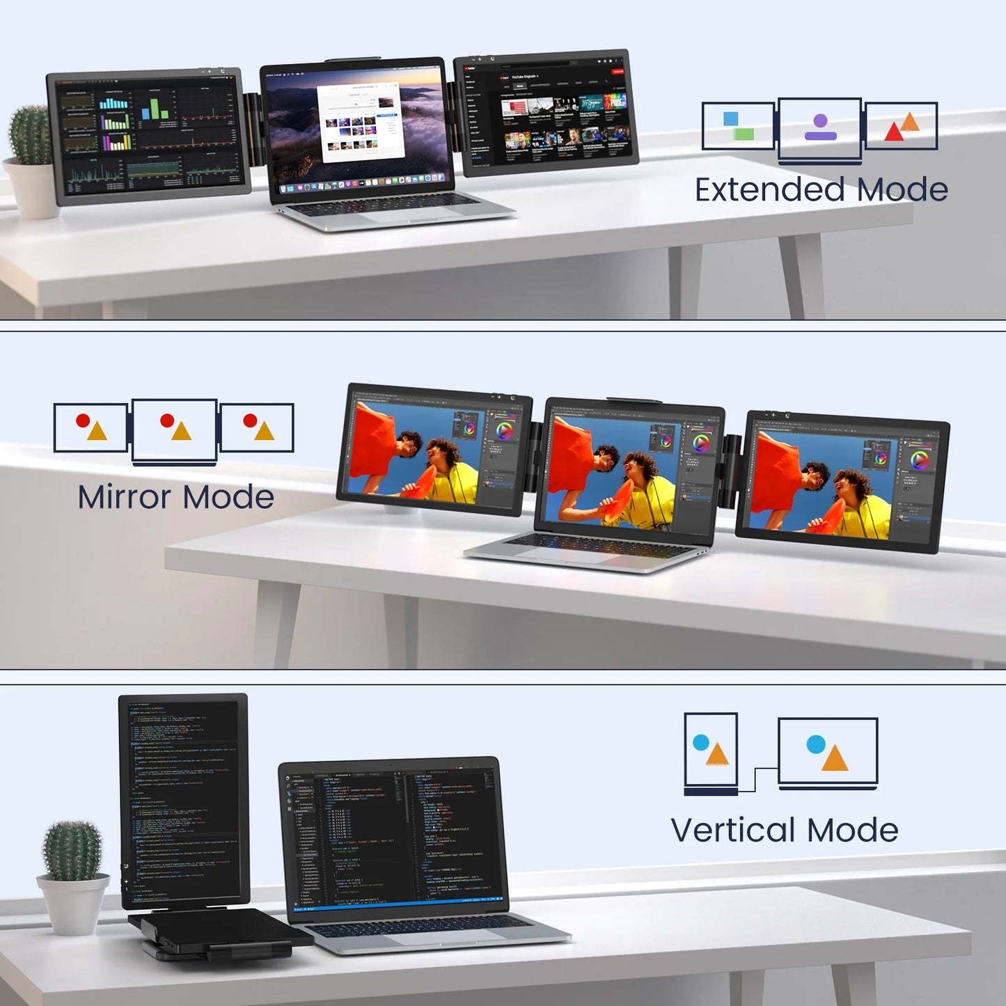 Portable Triple Monitor for 13-16" Laptop, Extender 12Inch Screen Dual Display Travel Extended Foldable Workstation Monitor Display