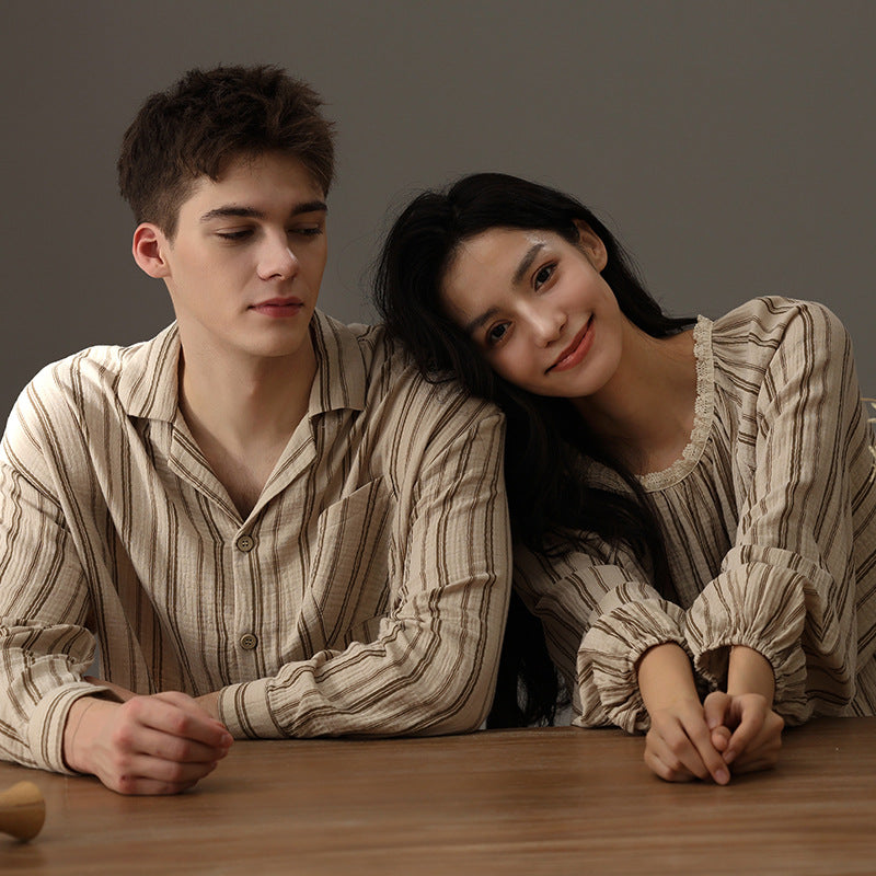 Couple's sleepwear autumn new item Wabi Sabi style cotton yarn can be worn outside loose men's and women's home clothes