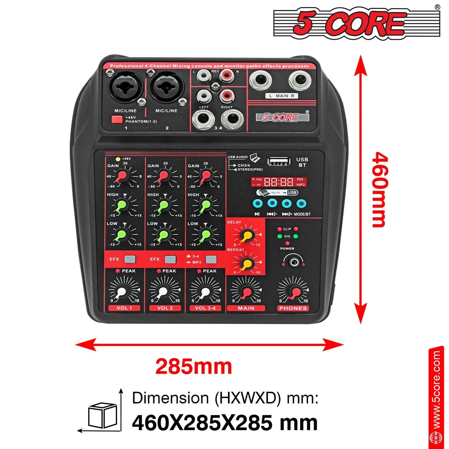 5 Core Audio Mixer 4 Channel DJ Equipment with Bluetooth USB Sound Board Console