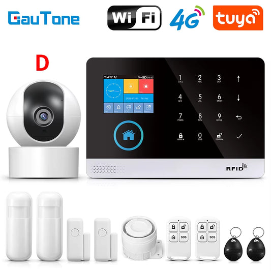 PG103 Tuya 4G 3G Alarm System GSM Home Security with IP Camera Wireless Solar Siren Support Alexa Smart Life