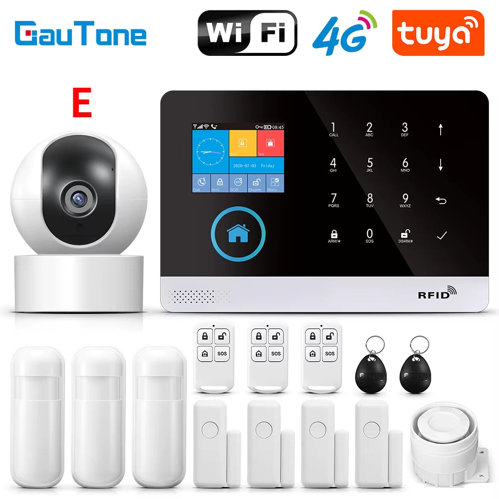 PG103 Tuya 4G 3G Alarm System GSM Home Security with IP Camera Wireless Solar Siren Support Alexa Smart Life