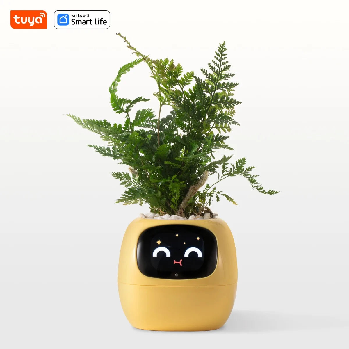 Yellow Tuya Ivy Smart Planter,Endless Fun over 49 Rich Expressions,7 Smart Sensors and AI Chips Make Raising Plants Easy and Fun