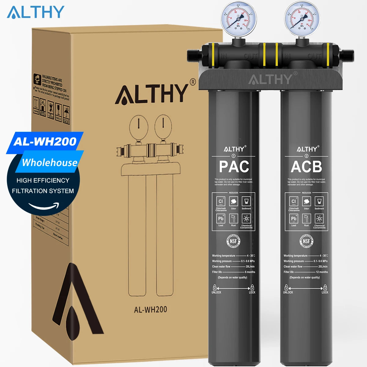 ALTHY Whole House Drinking Water Filter Purifier System, Certified to Removes Lead, Chlorine,Sediment, Chemincal &Odor