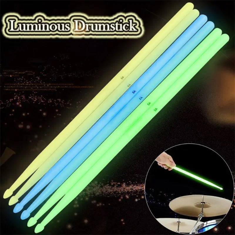 1 Pair 5A Luminous Drum Stick Nylon Fluorescent Drumsticks Glow in The Dark Bright Light Musical Instruments