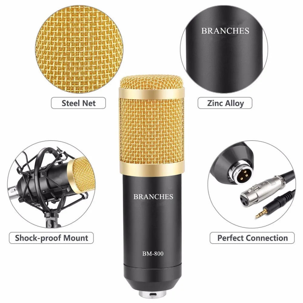 BM800 Mikrofon Condenser Sound Recording BM 800 Microphone With Shock Mount For Radio Braodcasting Singing Recording KTV Karaoke