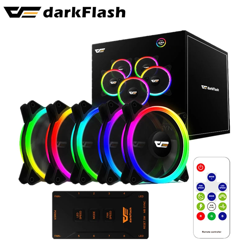 Darkflash DR11 PRO aura sync ARGB Mute 120mm FAN PC Computer Case Cooling Fan RGB remote control Double halo Cooler 12CM LED Fan