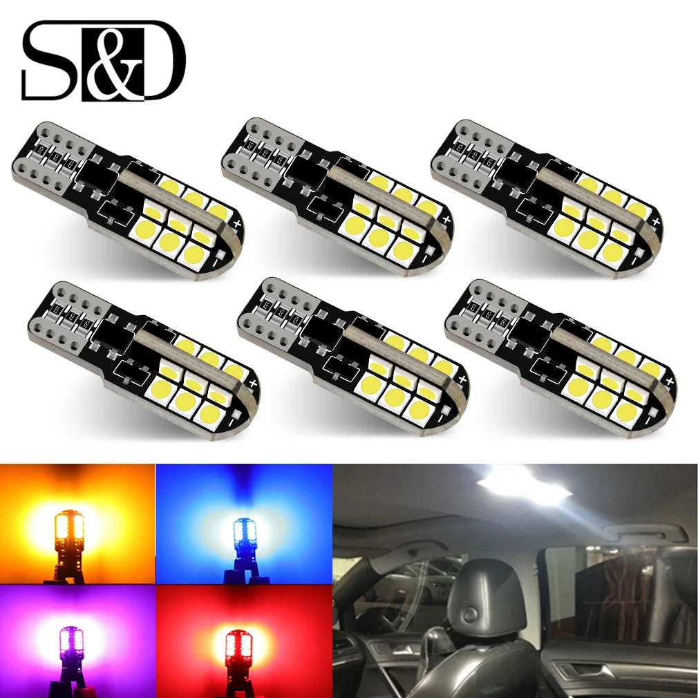 6Pcs W5W LED T10 Led Canbus 168 194 LED Bulb 24SMD Car Side Marker Light License Plate Lamp White Blue Yellow Red Pink 12V 6000K