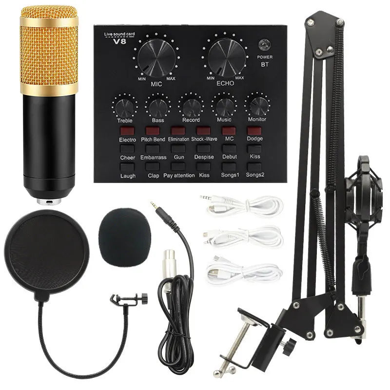 Podcast Equipment Bundle BM-800 Recording Studio Package with Voice Changer Live Sound Card-Audio Interface for Laptop Computer