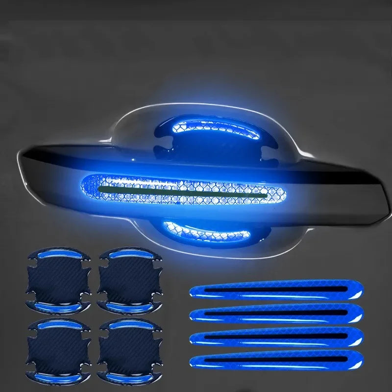 8PCS Car Door Bowl Handle Protector Safety Warning Anti-collision Anti-scratch Reflective Strip Exterior Protection Accessories