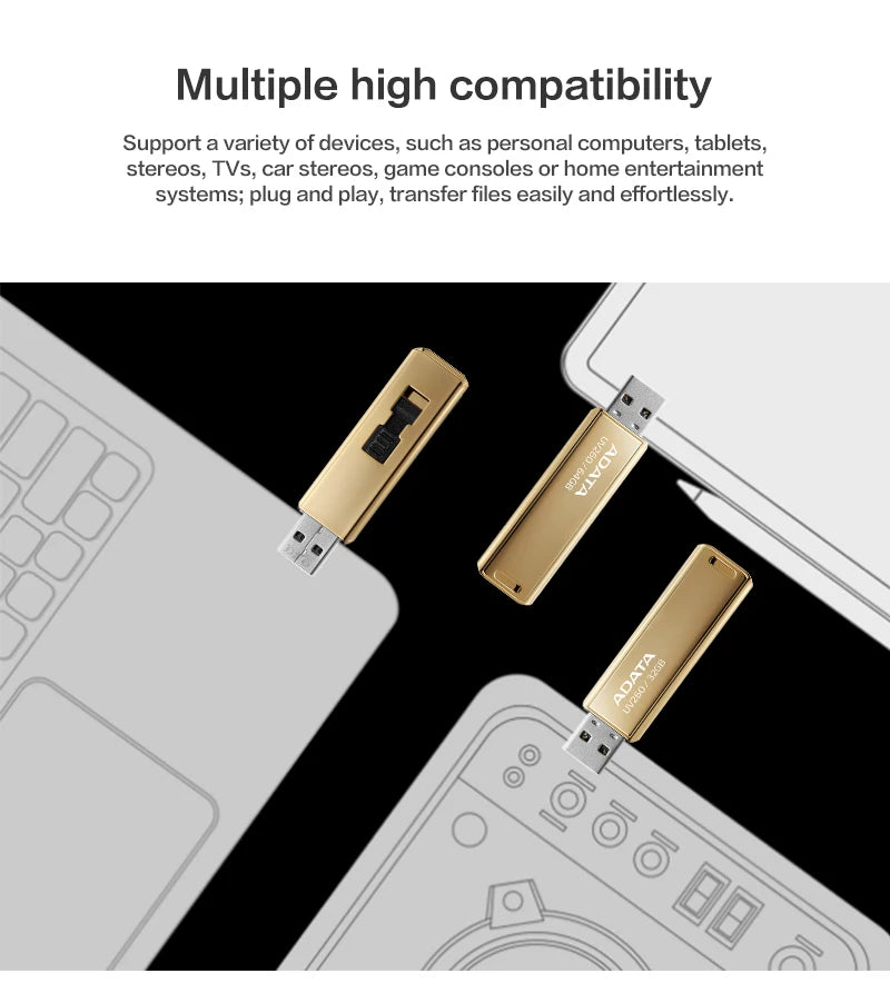 ADATA Gold USB 2.0 Pen Drive UV260 32GB Metal USB Flash Drive for Computer