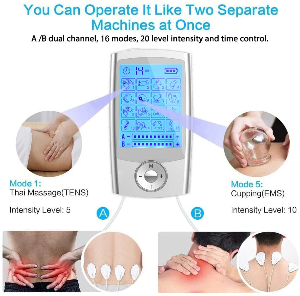 New Tens Unit Relax Muscle Stimulator Body Massage Digital Therapy 16 Modes EMS Acupuncture Slimming Machine Electrostimulator