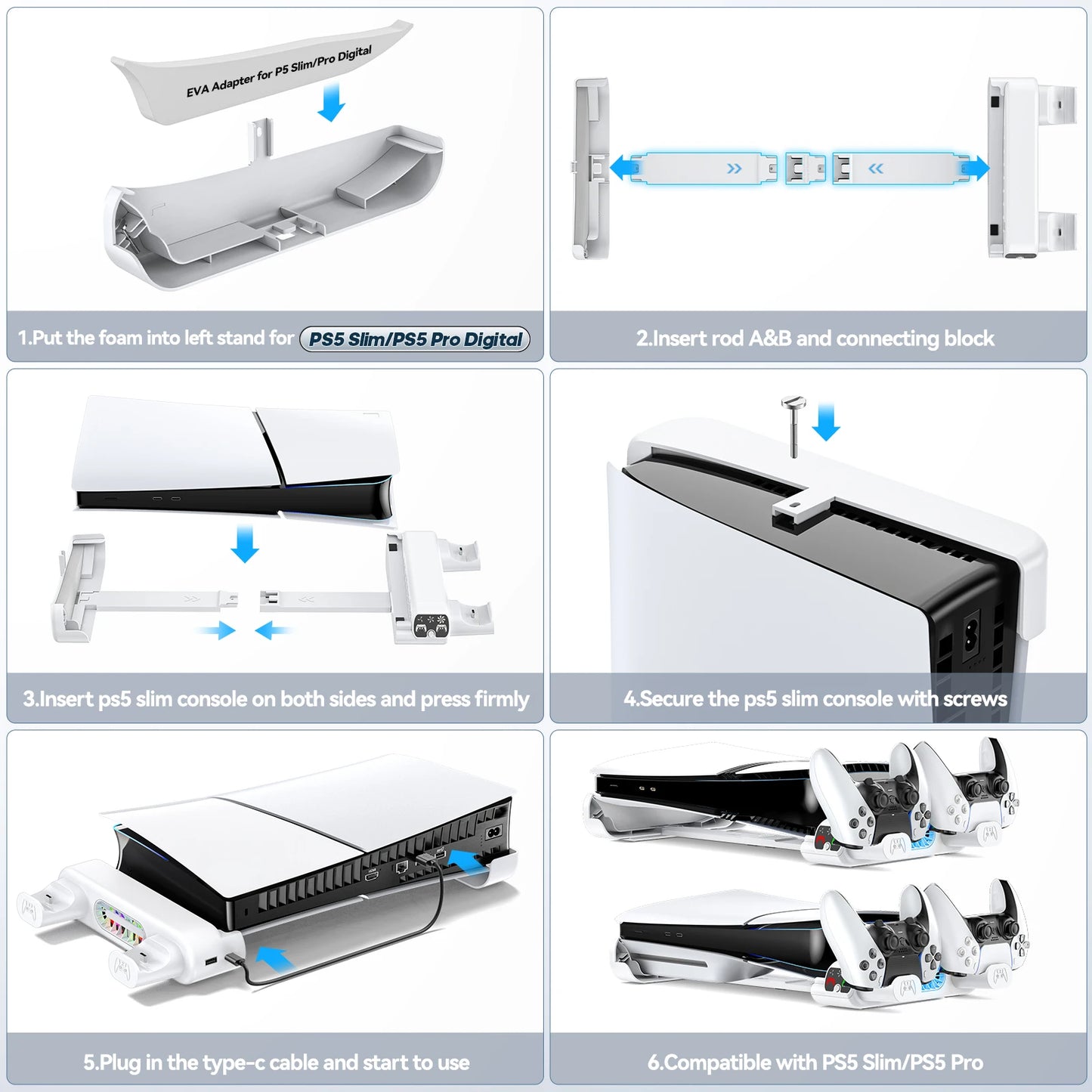 For PS5 Slim/PS5 Pro Console Horizontal Cooling Stand PS5 Slim Controller Charger for Playstation 5 Slim Disc & Digital Editions