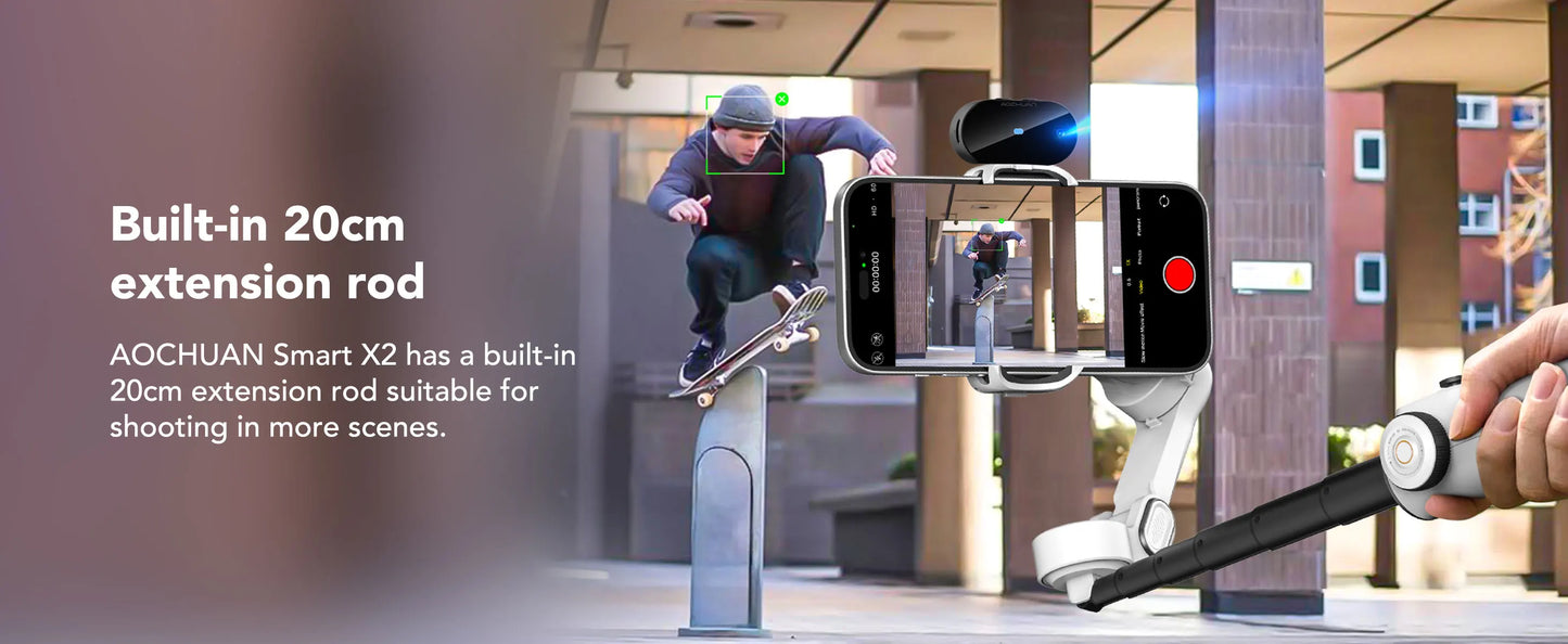 AOCHUAN Smart X2 Ai White Smartphone Gimbal Stabilizer Equipped with LED display Built in extension rod Handheld gimbal