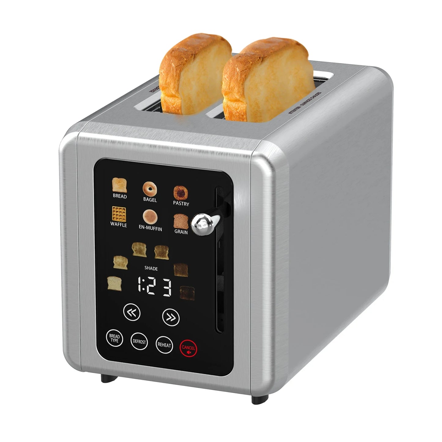 GOOVI EU Stainless Steel Two Slice Toaster Touch Screen Home Automatic Bread Toaster For Breakfast Machine 6 Browning Levels