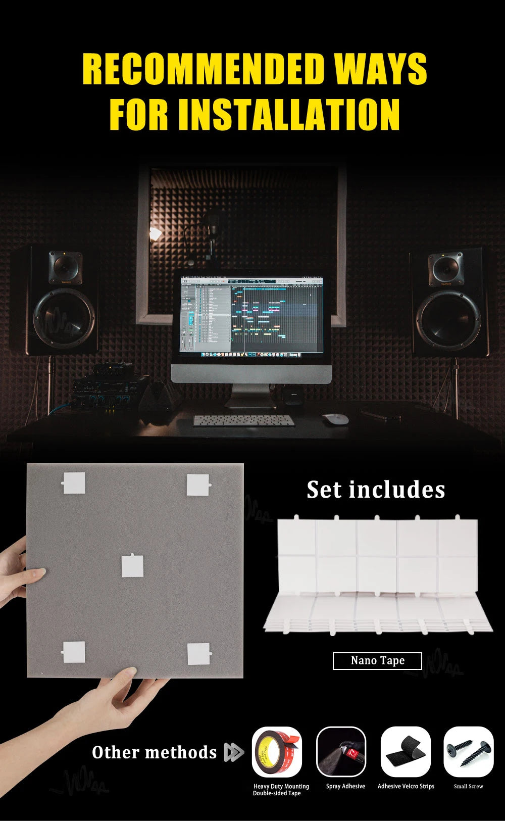 Acoustic Treatment Foam 6/12/24 Pcs, Studio Acoustic Foam Panels, Sound Equipment Home Music Accessories Isolation Wall Pad