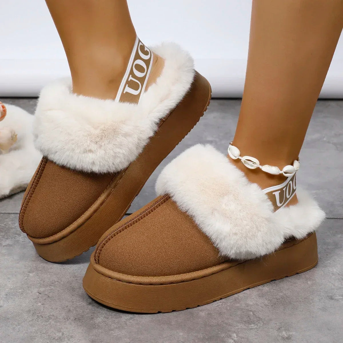 Women's Luxury Warm Cotton Slippers 2024 Autumn Winter Designer Round Toe Shallow Sandals Platform Shoes Slides Botas De Mujer