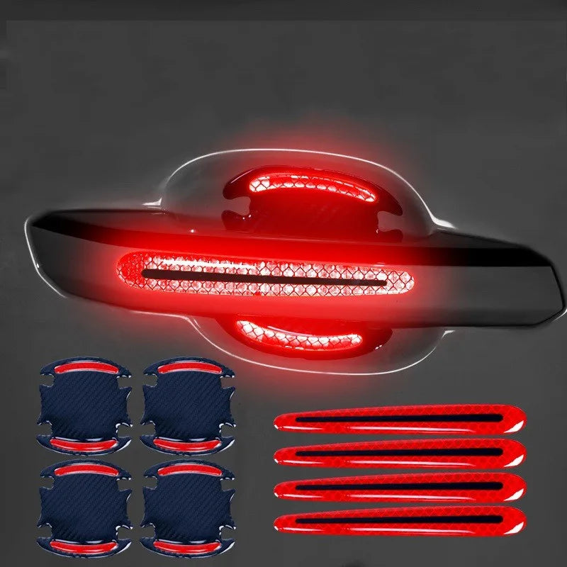 8PCS Car Door Bowl Handle Protector Safety Warning Anti-collision Anti-scratch Reflective Strip Exterior Protection Accessories