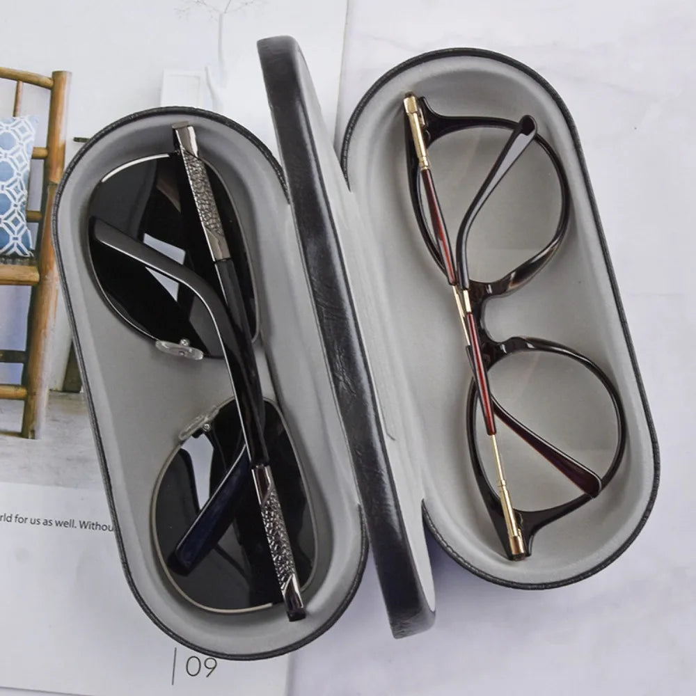 New Double Interlayer Metal Eyewear Case Two Sets Metal Leather Frame Glasses Case Storage Double layer Mirror Box