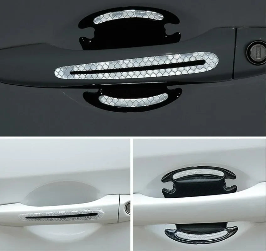 8PCS Car Door Bowl Handle Protector Safety Warning Anti-collision Anti-scratch Reflective Strip Exterior Protection Accessories