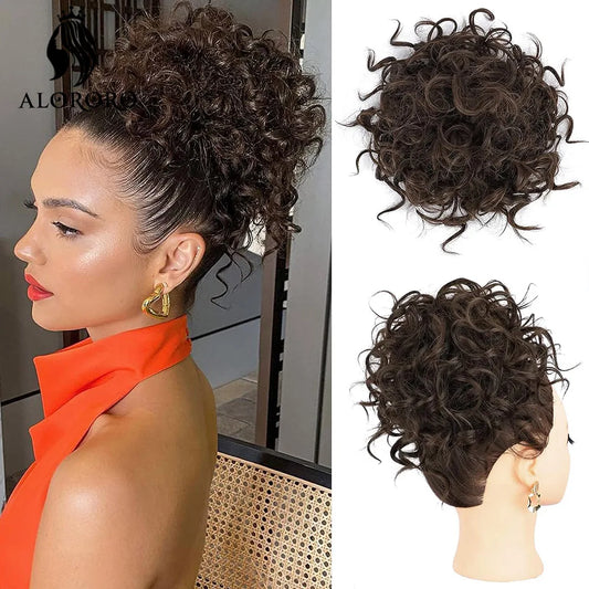 Short Afro Puff Kinky Curly Drawstring Hair Bun Wig Hair Ponytail Clip In Hair Bun Chignon Updo Synthetic HairPiece for Women