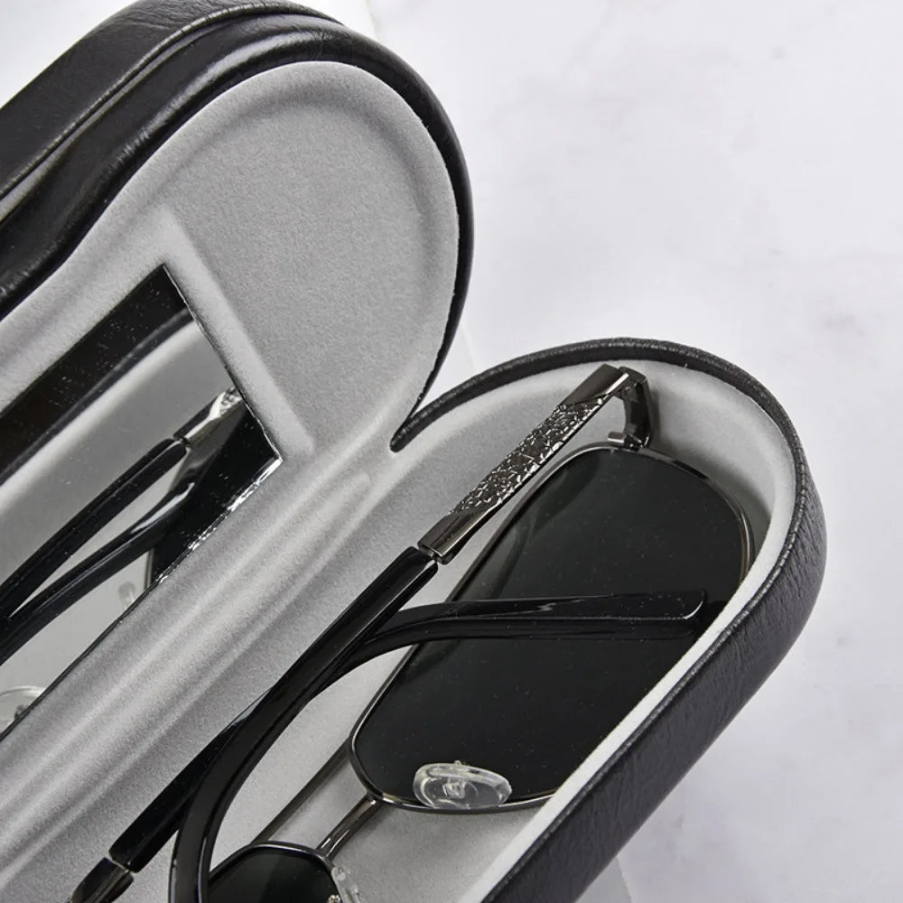 New Double Interlayer Metal Eyewear Case Two Sets Metal Leather Frame Glasses Case Storage Double layer Mirror Box