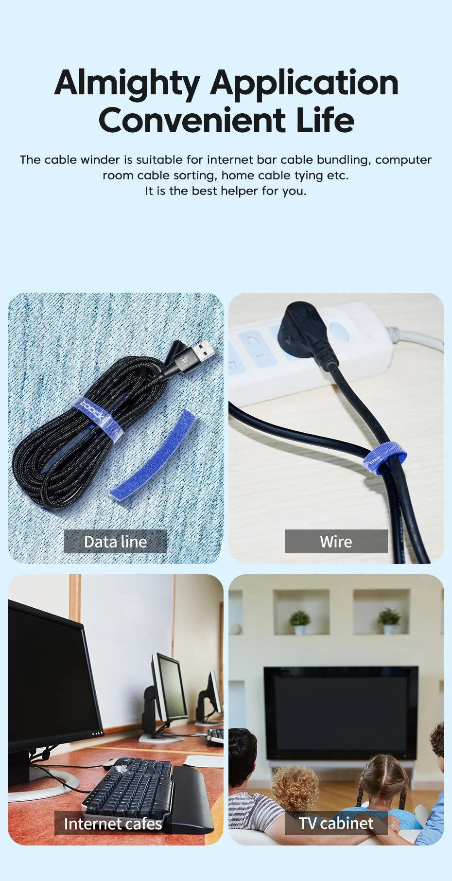 Toocki Cable Organizer Cable Management Tearable Organizador Cables Winder Ties Phone Accessories Wire Cord Organizer1m 2m 3m 5m