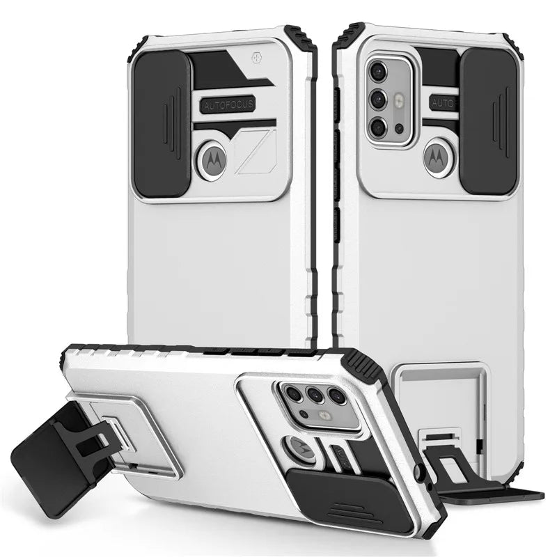 For Motorola Moto G Stylus 5G G Pure Power 2021 Case Slide Camera Lens Rugged Armor Cases For E7 E7i Power Stand Holder Cover