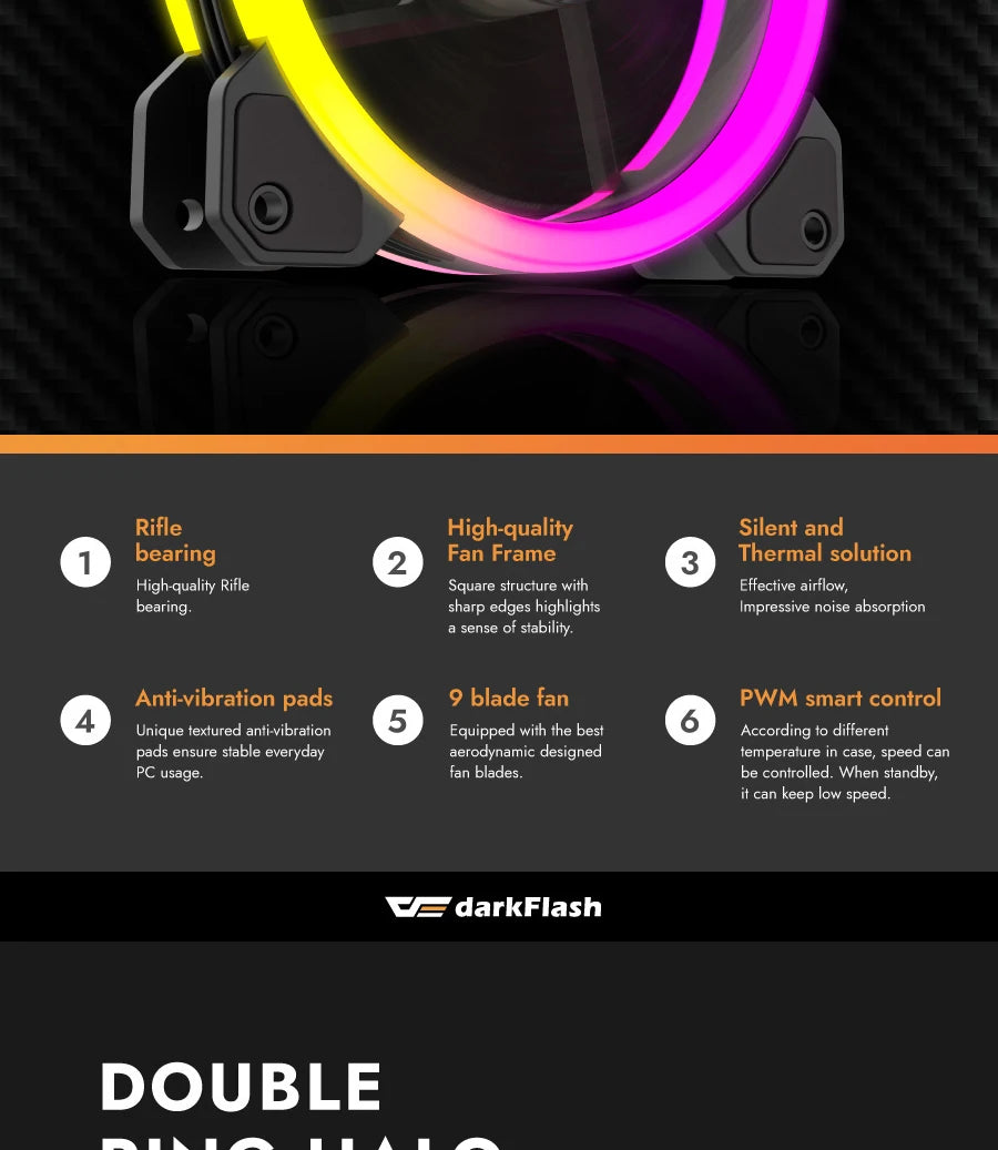 Darkflash DR11 PRO aura sync ARGB Mute 120mm FAN PC Computer Case Cooling Fan RGB remote control Double halo Cooler 12CM LED Fan