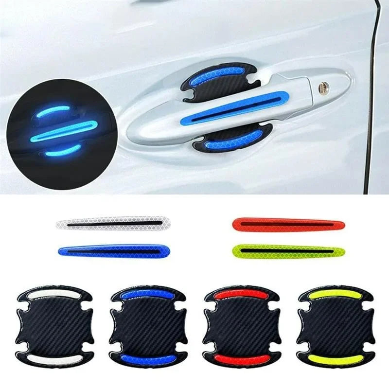 8PCS Car Door Bowl Handle Protector Safety Warning Anti-collision Anti-scratch Reflective Strip Exterior Protection Accessories