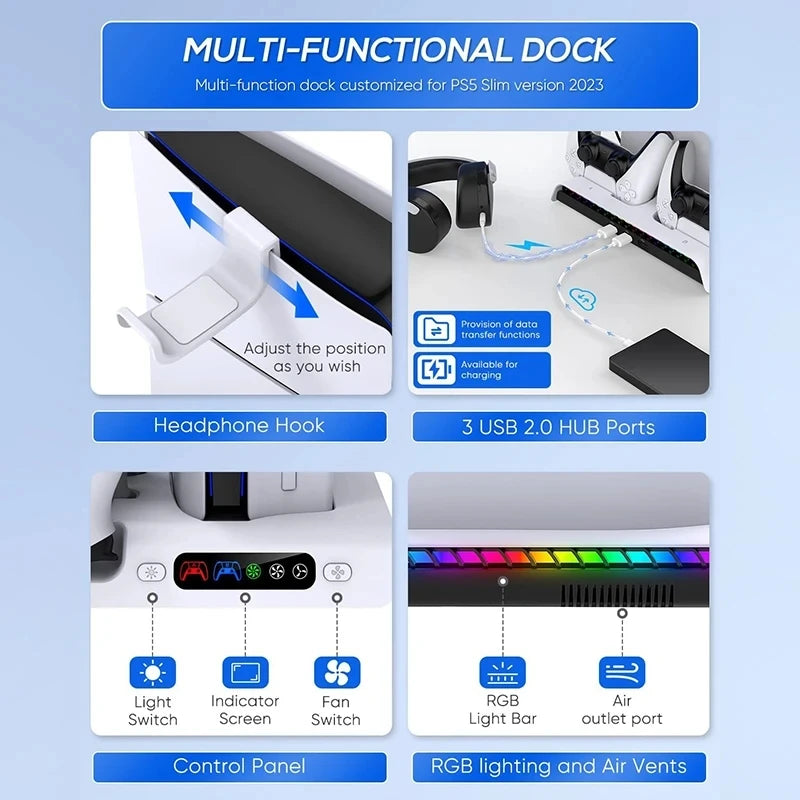 Ipega PG-P5S006 Charging Dock Cooling Fan For PS5 Slim Both Disc and Digital Editions RGB Charging Base Stand Station