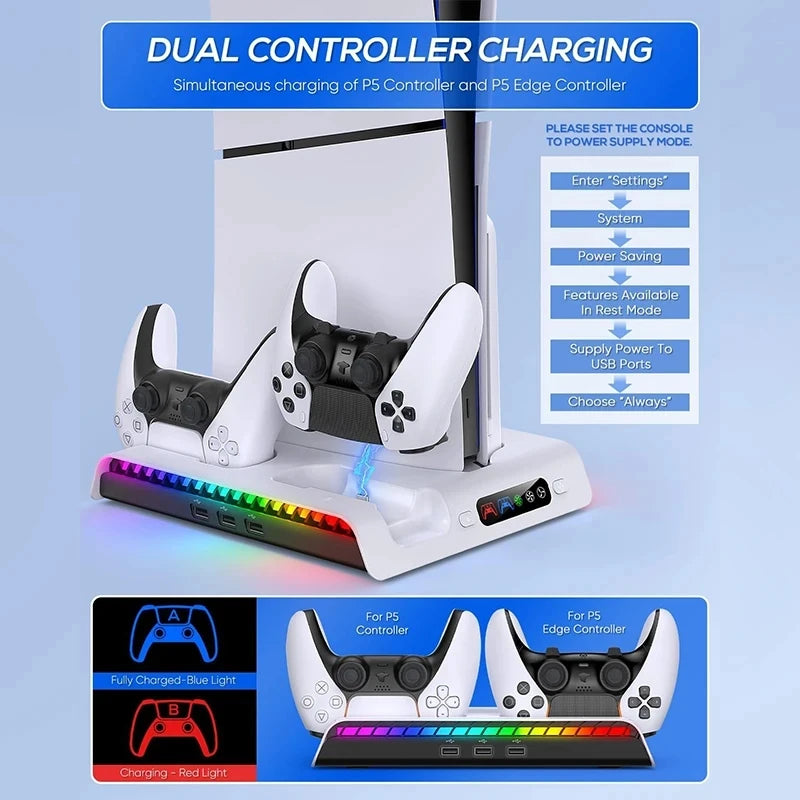 Ipega PG-P5S006 Charging Dock Cooling Fan For PS5 Slim Both Disc and Digital Editions RGB Charging Base Stand Station