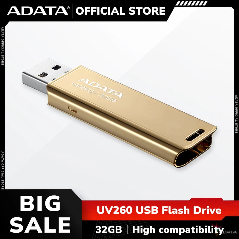 ADATA Gold USB 2.0 Pen Drive UV260 32GB Metal USB Flash Drive for Computer