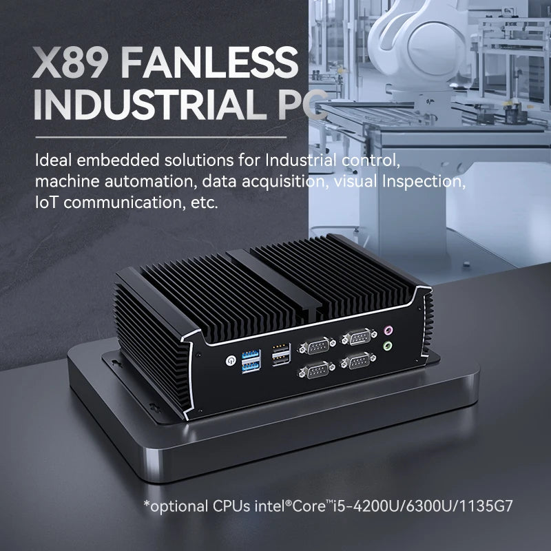 XCY Industrial Fanless Mini PC Intel i5-7200U 6x COM RS232 RS485 2x Mini PCIe Support WiFi 4G LTE CAN-Bus Windows Linux IPC