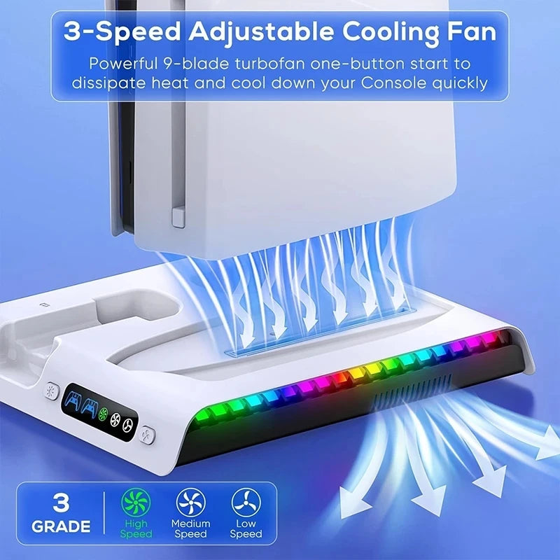 Ipega PG-P5S006 Charging Dock Cooling Fan For PS5 Slim Both Disc and Digital Editions RGB Charging Base Stand Station