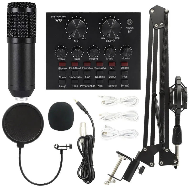 Podcast Equipment Bundle BM-800 Recording Studio Package with Voice Changer Live Sound Card-Audio Interface for Laptop Computer