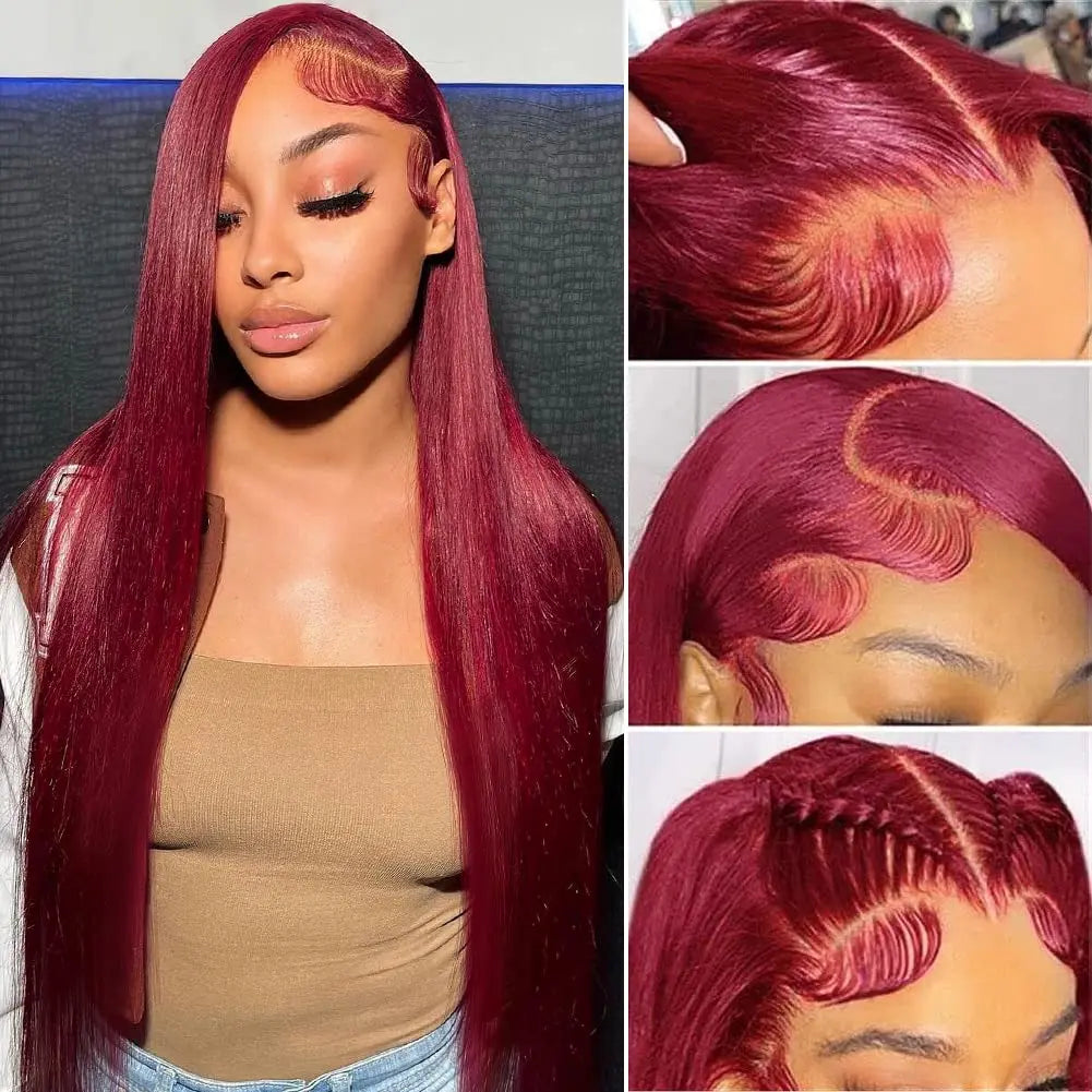 99J Burgundy Lace Front Wig Human Hair 13X4 Straight Red Colored Lace Frontal Human Hair Wigs for Women Lace Front Wig 13X6