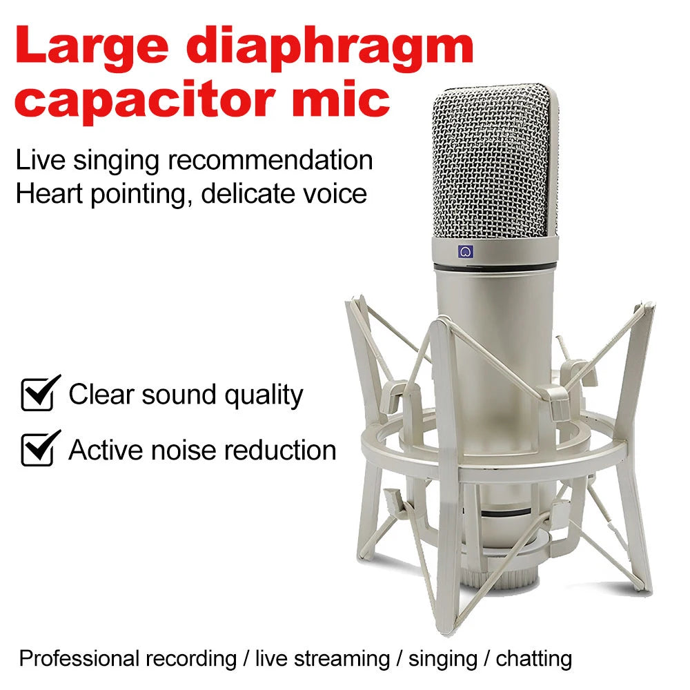 Professional Condenser Microphone Cardioid Studio Mic For Computer Gaming Recording Singing Podcast Sound Card For YouTube