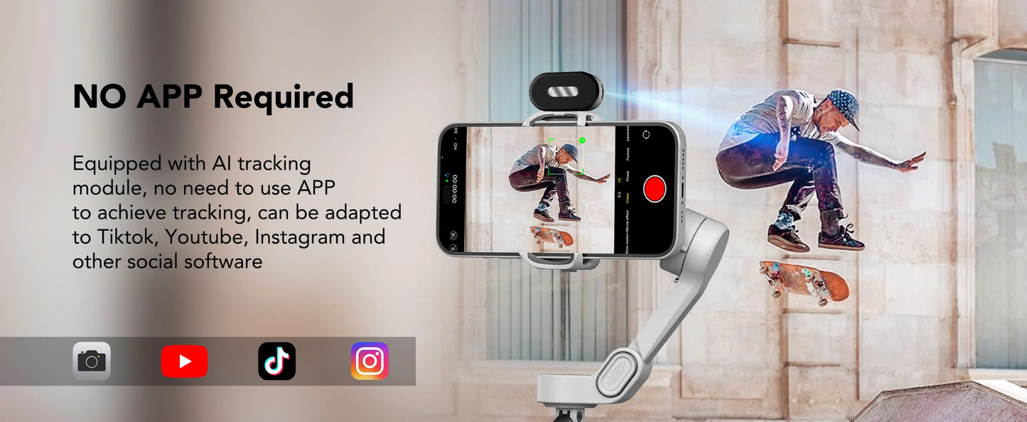 AOCHUAN Smart X2 Ai White Smartphone Gimbal Stabilizer Equipped with LED display Built in extension rod Handheld gimbal