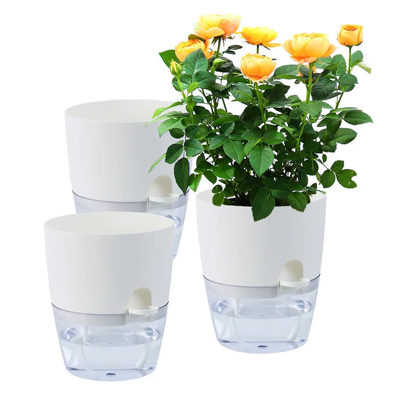 Flowerpots 3 Set Transparent Plastic Double-deck And Self-absorbent Cotton Rope Lazy Flower Pot Fashion Flowerpot Garden Supplie