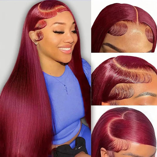 99J Burgundy Lace Front Wig Human Hair 13X4 Straight Red Colored Lace Frontal Human Hair Wigs for Women Lace Front Wig 13X6