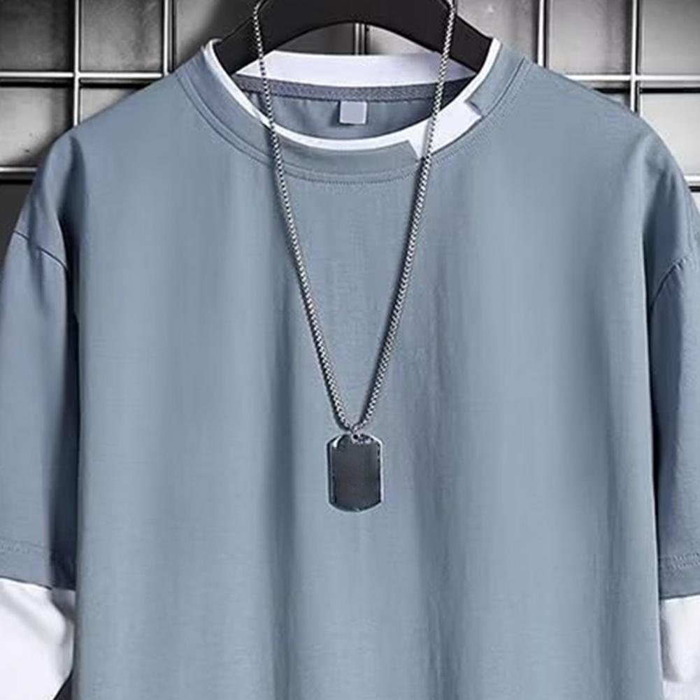 Men T-shirt Chic Color Matching Fall Spring Top Streetwear Men Spring T-shirt  Crew Neck Color Matching Men Top Men Clothes