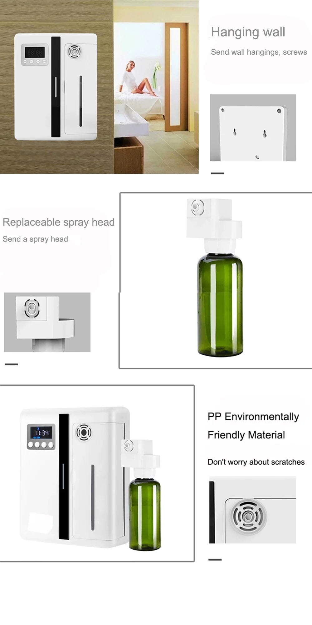 160ml Waterless Scent Diffuser Bluetooth Wall-Mounted Fragrance Machine Smart Scent Diffuser For Essential Oil Hotel Home