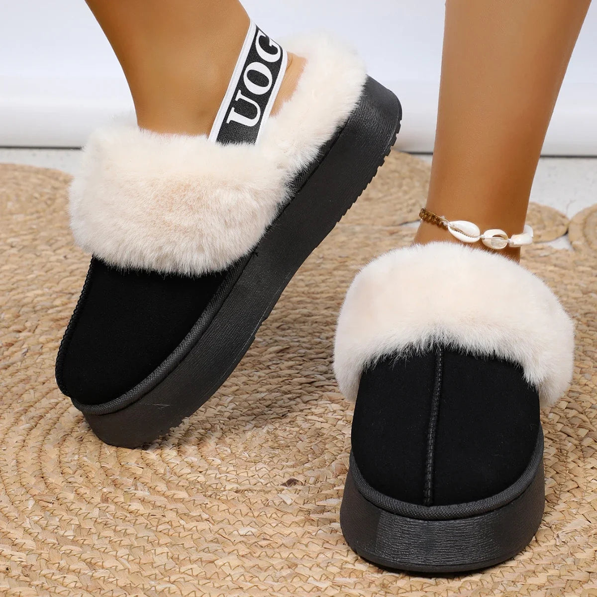 Women's Luxury Warm Cotton Slippers 2024 Autumn Winter Designer Round Toe Shallow Sandals Platform Shoes Slides Botas De Mujer